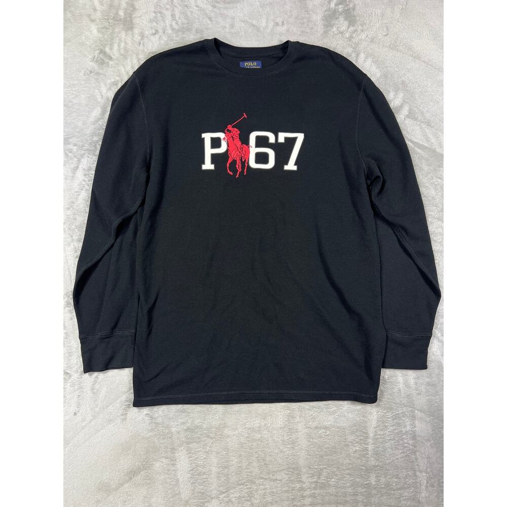Polo Sleep Shirt Thermal  Black 2XLT Big Tall Waffle Knit - Picture 4 of 6